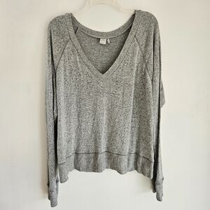 Paper Crane Sweater Womens Large Gray V-neck Pullover Boxy Relaxed Fit Lagenlook